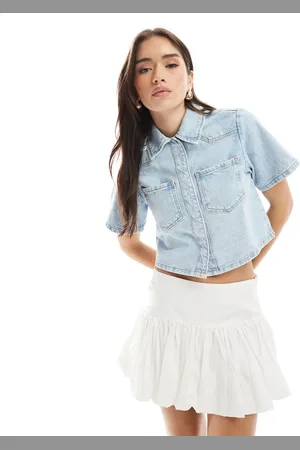 ASOS Denim crop shirt in pale wash