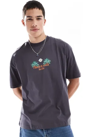 ASOS Oversized t-shirt with scenic graphic in charcoal