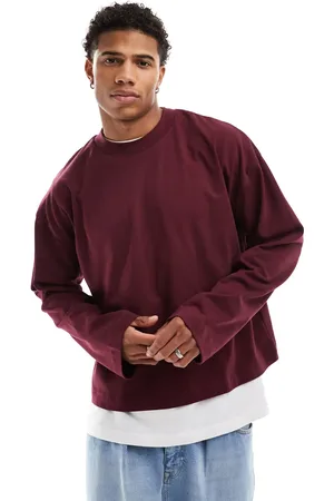 ASOS Heavyweight oversized boxy long sleeve t-shirt 240gsm in burgundy