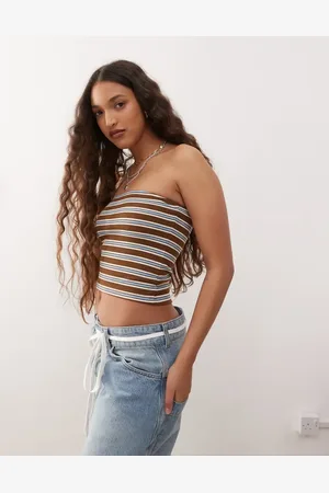 COLLUSION Stripe bandeau top in brown