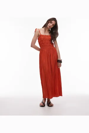Topshop Technical crinkle ruched bust midi dress in deep