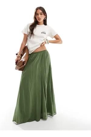 ASOS Cotton godet maxi skirt in khaki