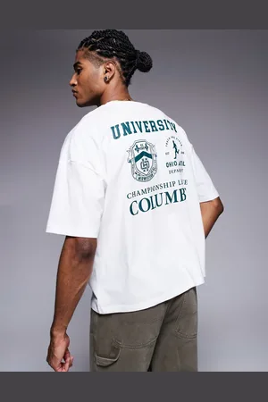 ASOS Boxy oversized dropped shoulder t-shirt with varsity graphics in