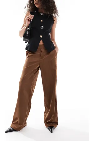 Object Premium faux suede wide leg trousers in camel