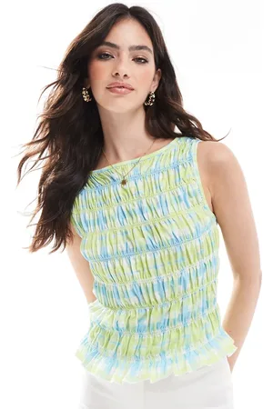 ASOS Gingham shirred mesh tank in green