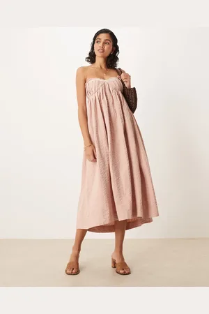 Free People Poppy box pleat detail midaxi dress in neutral
