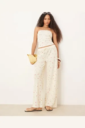 ASOS Wide leg waffle trouser co-ord in lemon ditsy print