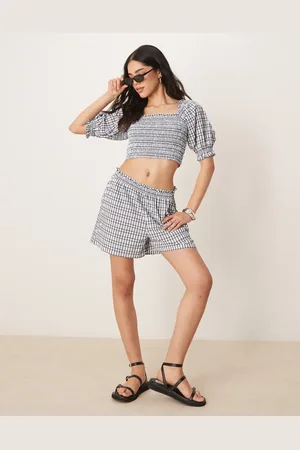 ASOS Shirred seersucker square neck puff sleeve top co-ord in