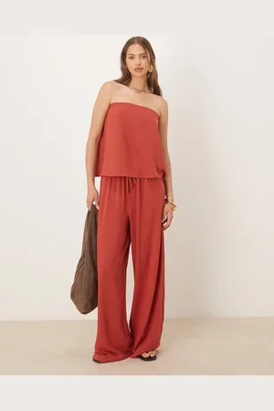 ASOS Linen blend pull on trouser in rust