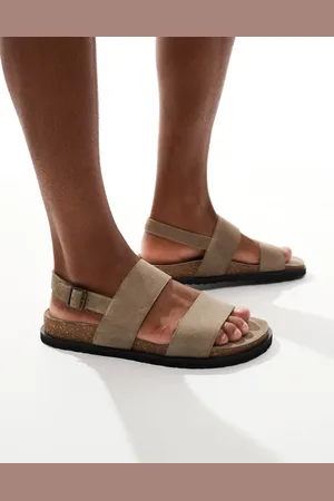 Schuh Sol double strap footbed sandals in taupe suede