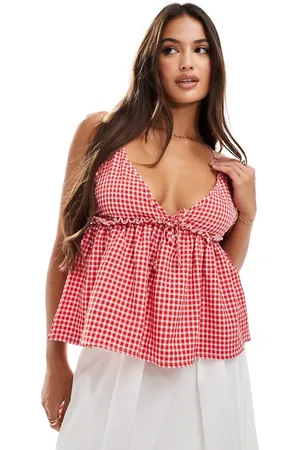 Miss Selfridge Gingham peplum cami top