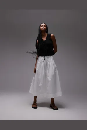 ARKET Maxi skirt with cinched waist pintuck detail in white