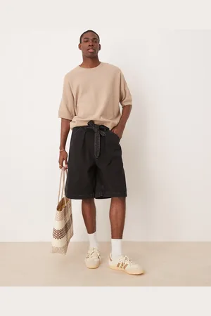 ASOS Long length denim jort with pleats and self tie in washed