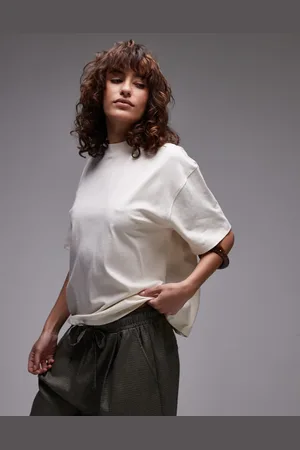 Topshop High neck short sleeve tee in stone