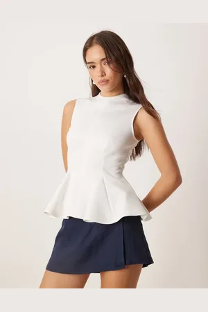 ASOS Scuba high neck top with pleats and peplum hem in