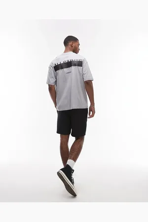 AllSaints Redact oversized embroidered logo t-shirt in machine grey