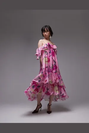 & OTHER STORIES Midaxi dress with off shoulder and double ruffle detail in floral print