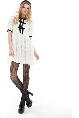 Sister Jane Contrast bow lace mini dress in porcelain