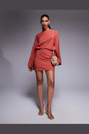 ASOS Long sleeve tucked waist bias mini dress in rust