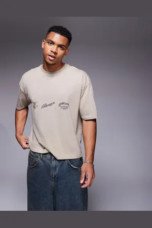 ASOS Boxy oversized t-shirt with city graphic in beige