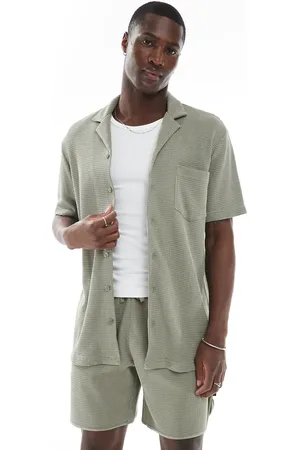 Emporio Armani Bodywear logo lounge waffle shirt in khaki CO-ORD