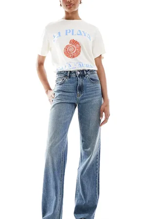 Stradivarius Tall wide leg dad jean in dark vintage wash