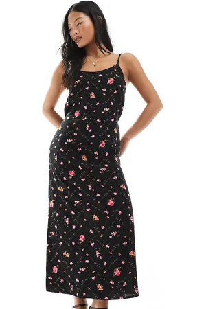 Miss Selfridge Strappy scoop neck maxi slip dress in ditsy print
