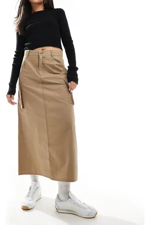 Karl Kani Signature midi cargo skirt in dark beige