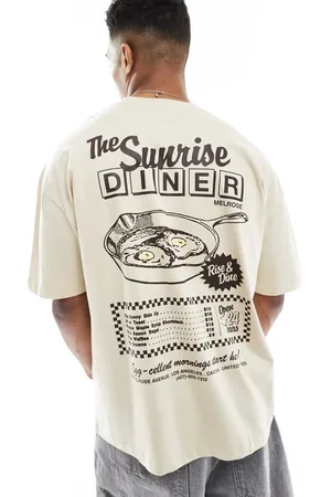 ASOS Oversized t-shirt with cartoon graphic in beige
