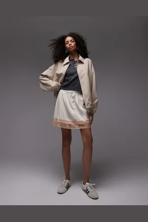 Topshop Button satin mini skirt with contrast in oyster