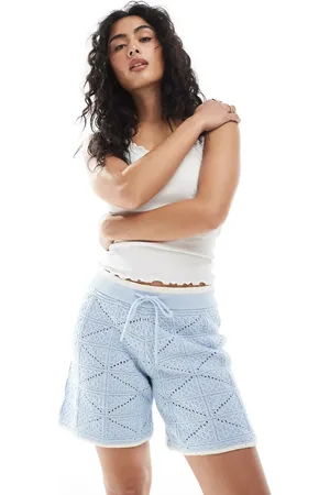 JJXX Co ord crochet shorts in blue