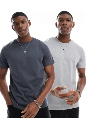 ASOS Essential 2 pack crew neck t-shirts in charcoal and grey marl