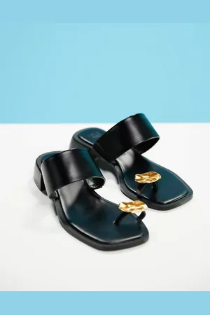 ASOS Finesse heeled sandal with bashed metal toe loop in