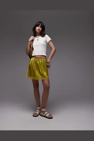 Topshop Satin lace petticoat in lime