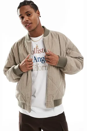 Hollister Boxy fit vintage quilted bomber jacket in khaki beige