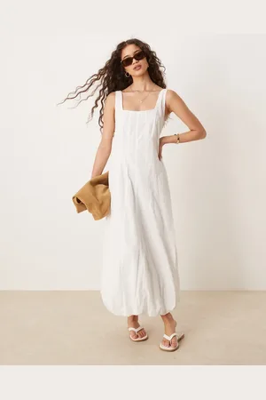 MANGO Structured soft bubble hem cotton midaxi dress in