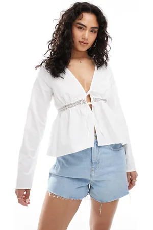 Miss Selfridge Tie front crinkle top in