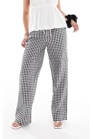 Pieces® High waist wide leg trousers in gingham print