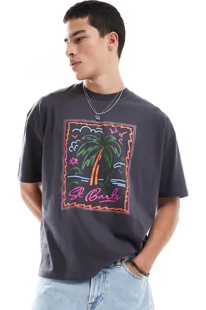 ASOS Oversized t-shirt with palm tree graphic in charcoal