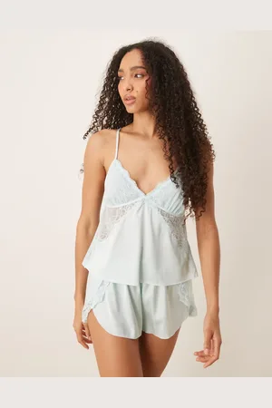 Abercrombie & Fitch Nightwear satin lace trim flippy short in co-ord