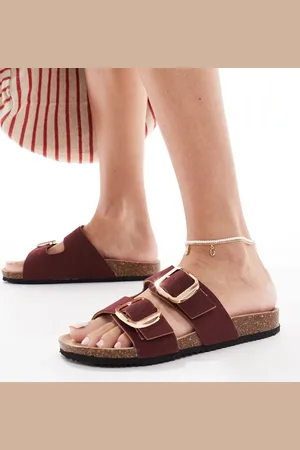 New Look Double strap sandal in burgundy