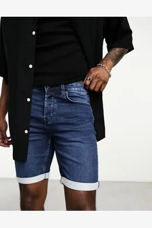 Only & Sons Jog denim shorts in dark wash
