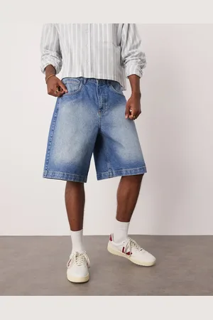 ASOS Long length denim fatigue jorts in mid wash