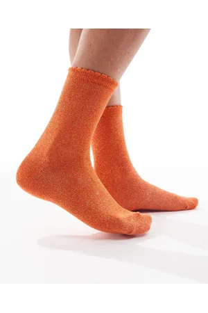 Pieces® Glitter socks in mandarin