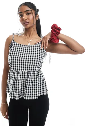 Pieces® Tie strap detail cami top in gingham print