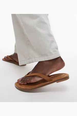Topshop Jay suede toe thong flat sandal in tan