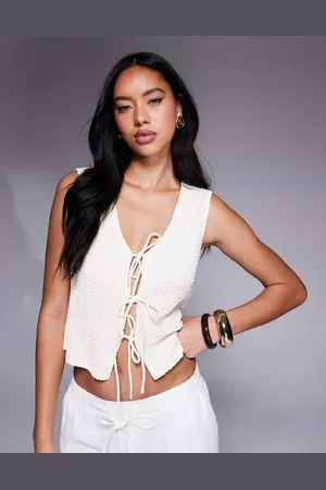 ASOS Texture tie detail top in ivory