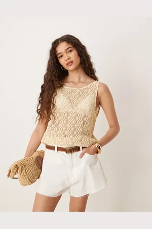 VILA Sheer zig zag crochet sleeveless top in birch cream