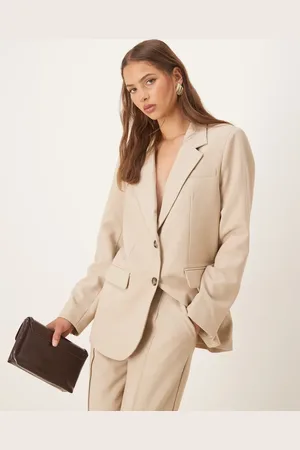 Y.A.S Oversized blazer with tortoise shell button detail co-ord in cream