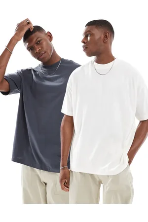 ASOS Essential 2 pack oversized t-shirts in cream and charcoal